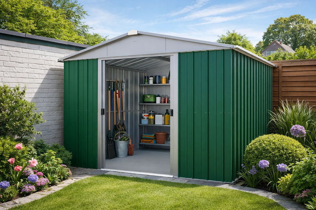 Tall Platinum Stone Grey Apex 6ft x 7ft Metal Shed