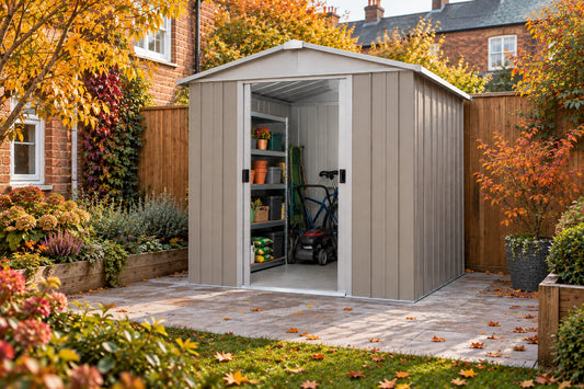YardMaster Tall Platinum Stone Grey Apex 6ft x 7ft Metal Shed