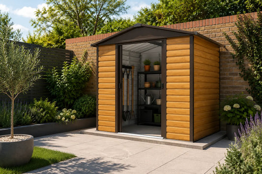 Yardmaster Shiplap Teakwood Apex 8ft x 6ft Metal Shed