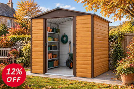 YardMaster Shiplap Teakwood Apex 8ft x 6ft Metal Shed